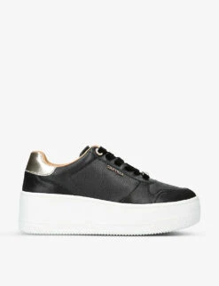 Carvela District Velvet-lace Fastened Flatform Leather Trainers