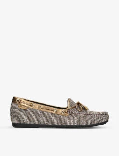 Kurt Geiger London Eagle Bow-embellished Houndstooth Woven Moccasins