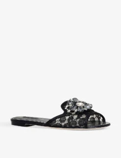 Dolce & Gabbana Bianca Brooch-embellished Lace And Mesh Sandals -Dune Shop R04128564 BLACK ALT02