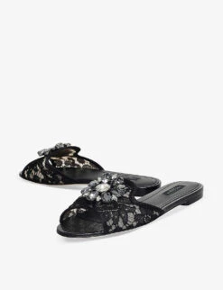 Dolce & Gabbana Bianca Brooch-embellished Lace And Mesh Sandals -Dune Shop R04128564 BLACK ALT04