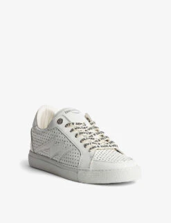 Zadig & Voltaire La Flash Perforated Leather Low-top Trainers -Dune Shop R04132366 BLANC ALT02