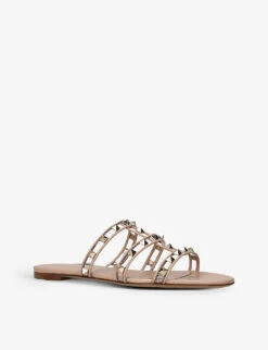 Valentino Garavani Rockstud Stud-embellished Woven Sandals -Dune Shop R04132897 BLUSH ALT02