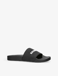Balenciaga Logo-embossed Rubber Slides -Dune Shop R04133303 BLKWHITE ALT02