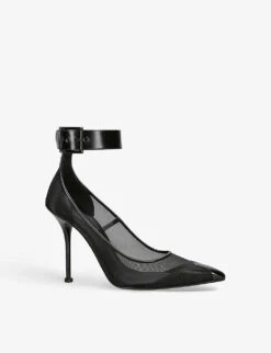 Alexander McQueen Buckle-embellished Pointed-toe Leather And Mesh Courts -Dune Shop R04133307 BLACK ALT02