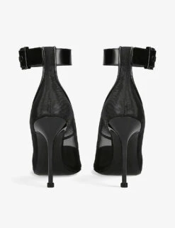 Alexander McQueen Buckle-embellished Pointed-toe Leather And Mesh Courts -Dune Shop R04133307 BLACK ALT03