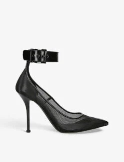 Alexander McQueen Buckle-embellished Pointed-toe Leather And Mesh Courts