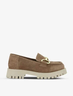 Dune Gazed Contrast Sole Suede Loafers