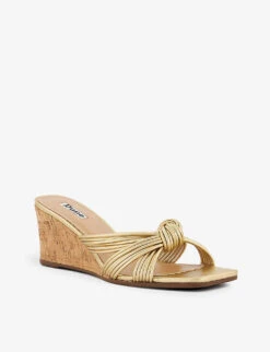Dune Kope Knot-front Leather Wedge Mules -Dune Shop R04136888 GOLDLEATHER ALT02