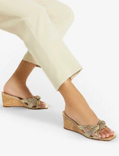 Dune Kope Knot-front Leather Wedge Mules -Dune Shop R04136888 GOLDLEATHER ALT04