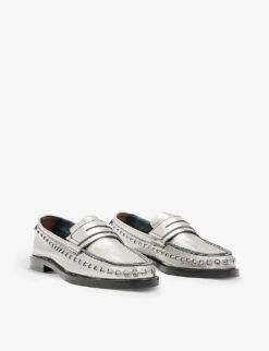AllSaints Sofie Metallic Leather Loafers -Dune Shop R04139289 SILVER ALT02