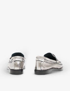 AllSaints Sofie Metallic Leather Loafers -Dune Shop R04139289 SILVER ALT03