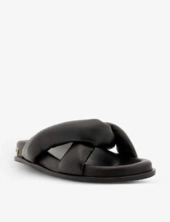 ANINE BING Kiva Criss-cross Leather Sliders -Dune Shop R04146356 BLACK ALT02