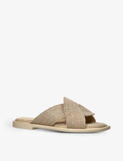 Loewe Petal Square-toe Raffia Sliders -Dune Shop R04146461 BEIGE ALT02