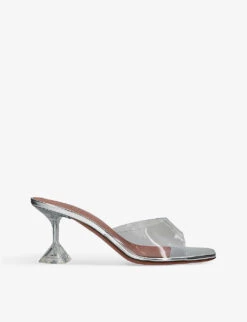 Amina Muaddi Lupita Glass Square-toe PVC Heeled Mules