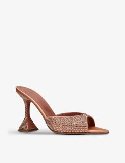 Amina Muaddi Caroline Crystal-embellished Satin Heeled Sandals 8 Amina Muaddi Caroline Crystal-embellished Satin Heeled Sandals -Dune Shop R04148724 PEACH ALT02