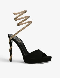 Snake-strap Crystal-embellished Suede Heeled Sandals -Dune Shop R04152056 BLACKCOMB ALT02