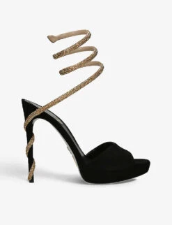 Snake-strap Crystal-embellished Suede Heeled Sandals