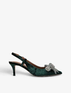 Kurt Geiger London Belgravia Sling-back Bow-embellished Velvet Heeled Courts