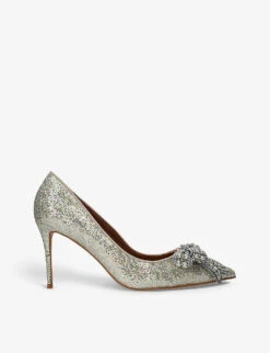 Kurt Geiger London Belgravia Bow Glitter-embellished Woven Heeled Courts