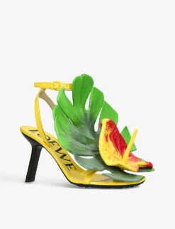 Loewe Petal Monstera Leather Heeled Sandals -Dune Shop R04154595 YELLOW ALT02