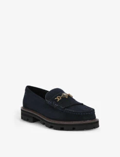 Kurt Geiger London Carnaby Eagle-head Embellished Suede Loafers -Dune Shop R04155715 NAVY ALT02