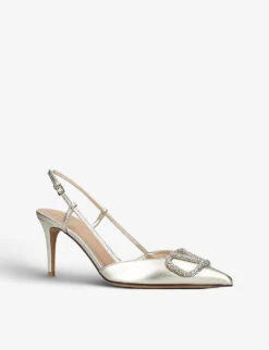 Valentino Garavani VLOGO Pointed-toe Leather Heeled Courts 9 Valentino Garavani VLOGO Pointed-toe Leather Heeled Courts -Dune Shop R04161391 GOLD ALT02