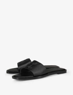 Christian Louboutin CL Logo-embossed Leather Mules -Dune Shop R04163448 BLACK ALT02