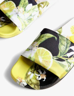 Ted Baker Azzin Lemon-printed Satin Sliders -Dune Shop R04167424 YELLOW ALT02