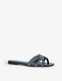 Portland Crystal-embellished Croc-embossed Leather Sandals -Dune Shop R04172027 NAVY ALT02