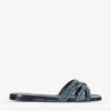 Portland Crystal-embellished Croc-embossed Leather Sandals -Dune Shop R04172027 NAVY M