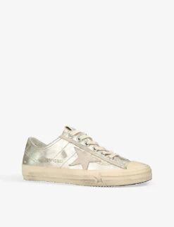 Golden Goose V-Star Suede Star-patch Metallic-leather Low-top Trainers -Dune Shop R04180477 SILVERCOM ALT02