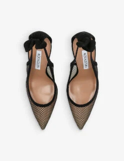 Aquazzura Bow Tie Mesh And Suede Heeled Pumps -Dune Shop R04180494 BLACK ALT01