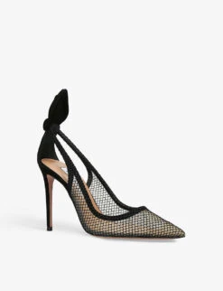 Aquazzura Bow Tie Mesh And Suede Heeled Pumps -Dune Shop R04180494 BLACK ALT02