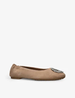 Tory Burch Claire Logo-plaque Suede Ballet Flats 8 Tory Burch Claire Logo-plaque Suede Ballet Flats -Dune Shop R04181163 BEIGE ALT02