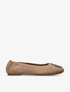 Tory Burch Claire Logo-plaque Suede Ballet Flats