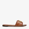 Tory Burch Eleanor Logo-plaque Leather Slides -Dune Shop R04181164 TAN M