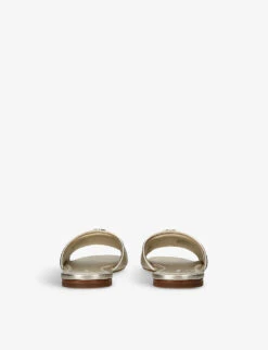 Tory Burch Eleanor Logo-plaque Metallic Leather Slides -Dune Shop R04181166 GOLD ALT03