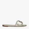 Tory Burch Eleanor Logo-plaque Metallic Leather Slides -Dune Shop R04181166 GOLD M