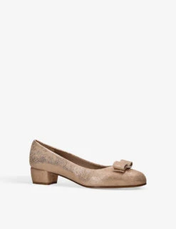 Salvatore Ferragamo Vara Bow-embellished Leather Heeled Courts -Dune Shop R04182320 GOLD ALT02