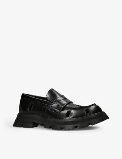 Alexander McQueen Cut-out Chunky-sole Leather Loafers -Dune Shop R04184416 BLACK ALT02