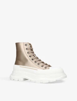 Alexander McQueen Tread Platform-sole Woven Ankle Boots -Dune Shop R04184422 BEIGE ALT02