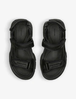 Balenciaga Tourist Logo-patch Faux-leather Sandals -Dune Shop R04185387 BLACK ALT01