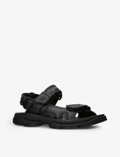 Balenciaga Tourist Logo-patch Faux-leather Sandals -Dune Shop R04185387 BLACK ALT02