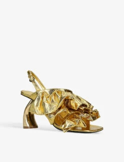 Dries Van Noten Ruffled Leather Heeled Sandals -Dune Shop R04186099 GOLD ALT02