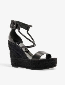 Christian Louboutin Chocazeppa 120 Spike-embellished Leather Wedge Espadrilles -Dune Shop R04186386 BLACK ALT02