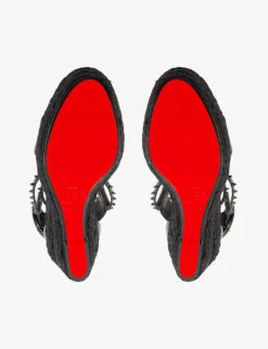 Christian Louboutin Chocazeppa 120 Spike-embellished Leather Wedge Espadrilles -Dune Shop R04186386 BLACK ALT04