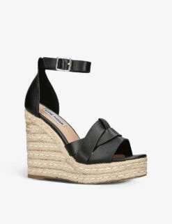 Steve Madden Sivian Leather Wedged Sandals -Dune Shop R04190834 BLACK ALT02