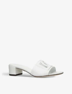 Dolce & Gabbana Bianca Logo-embossed Leather Heeled Mules 8 Dolce & Gabbana Bianca Logo-embossed Leather Heeled Mules -Dune Shop R04195426 WHITE ALT02