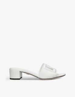 Dolce & Gabbana Bianca Logo-embossed Leather Heeled Mules