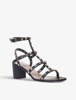 Valentino Garavani Rockstud Leather Heeled Sandals -Dune Shop R04195435 BLACK ALT02